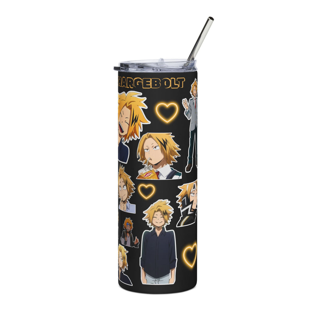 Electric Hero Anime Tumbler | 20oz Stainless Steel Slim Cup | Lightning Themed Drinkware | Cute Manga Style Cup