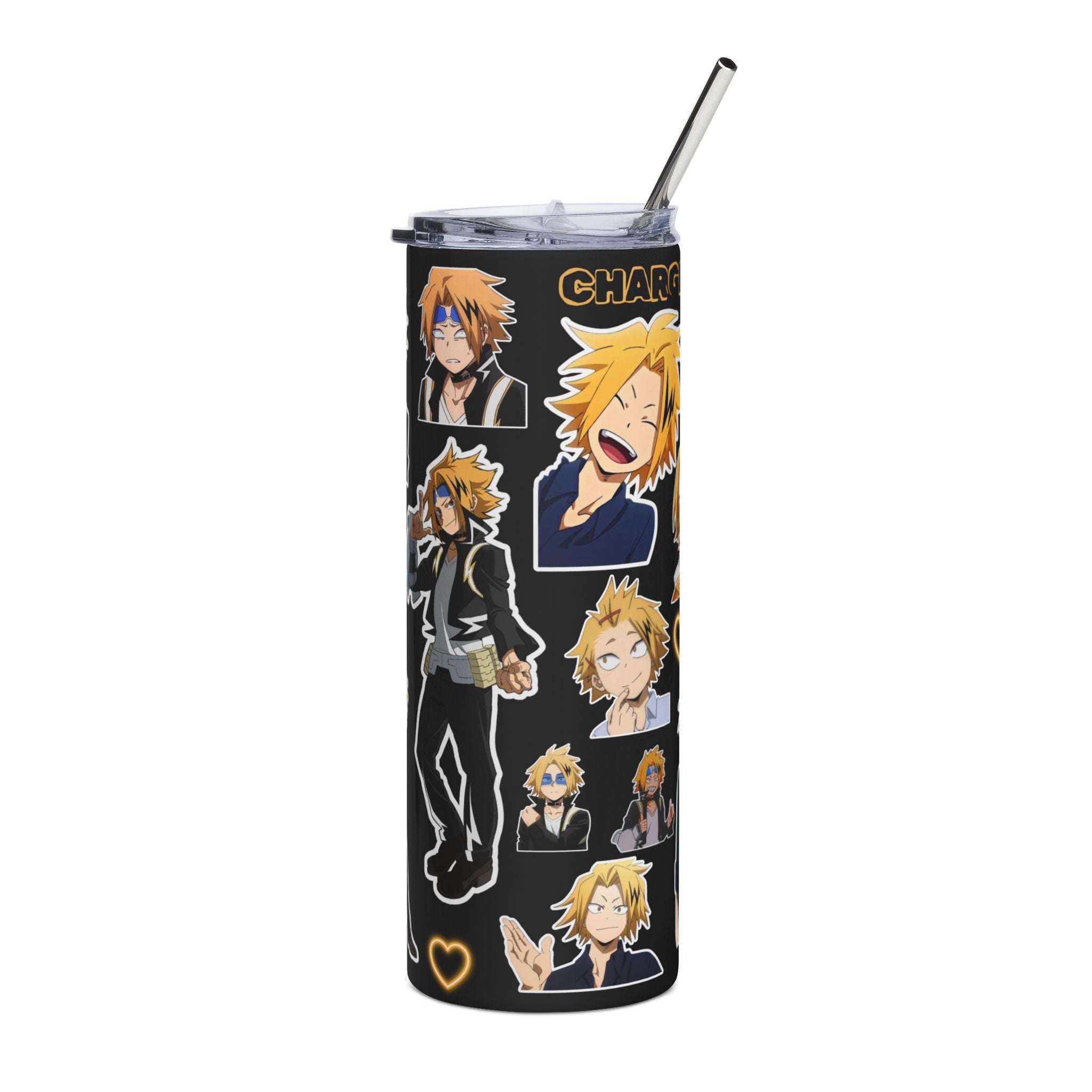 Electric Hero Anime Tumbler | 20oz Stainless Steel Slim Cup | Lightning Themed Drinkware | Cute Manga Style Cup