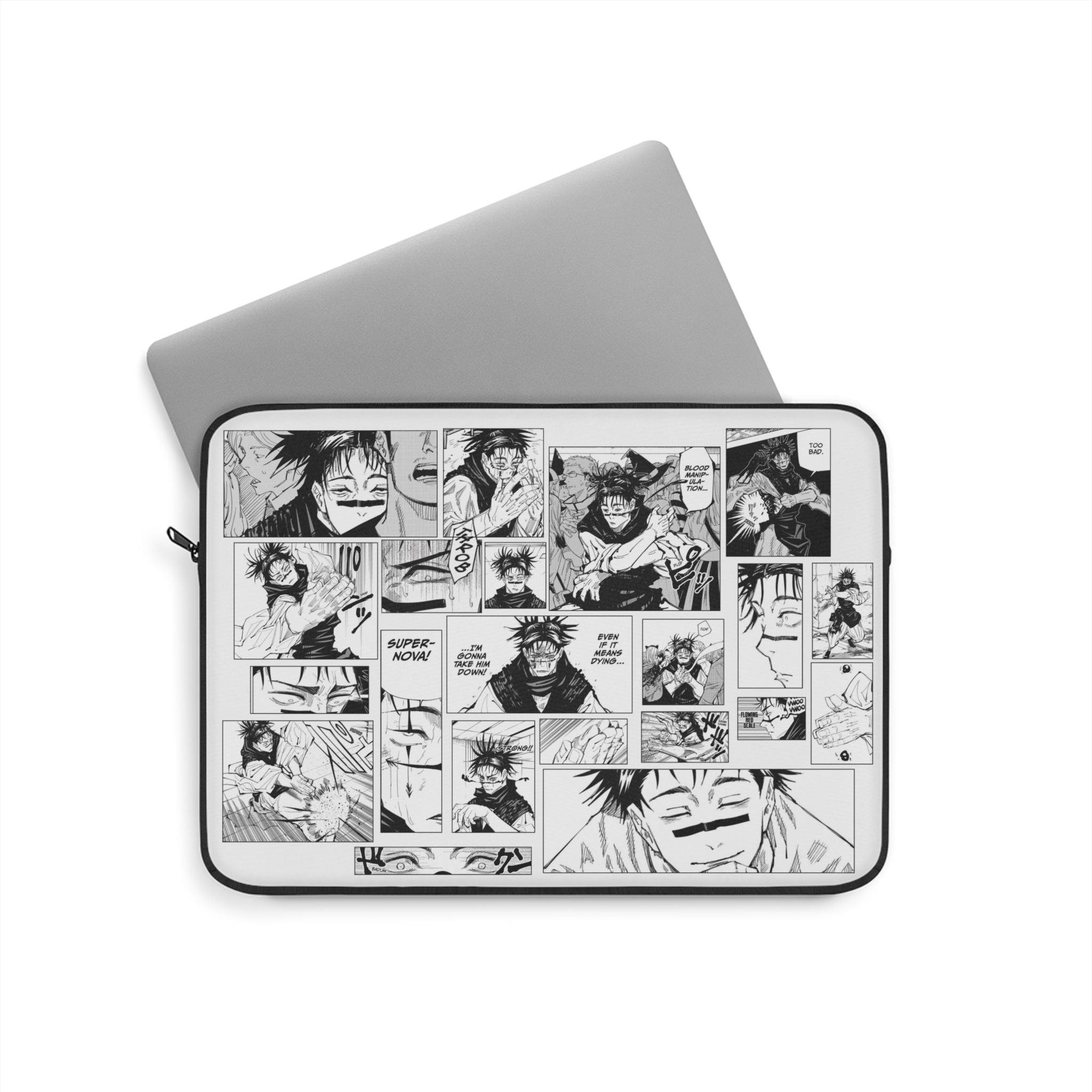 Curse Spirt Manga Panel Collage Laptop Sleeve | Black and White Comic Art | 13" JJK Protective Sleeve