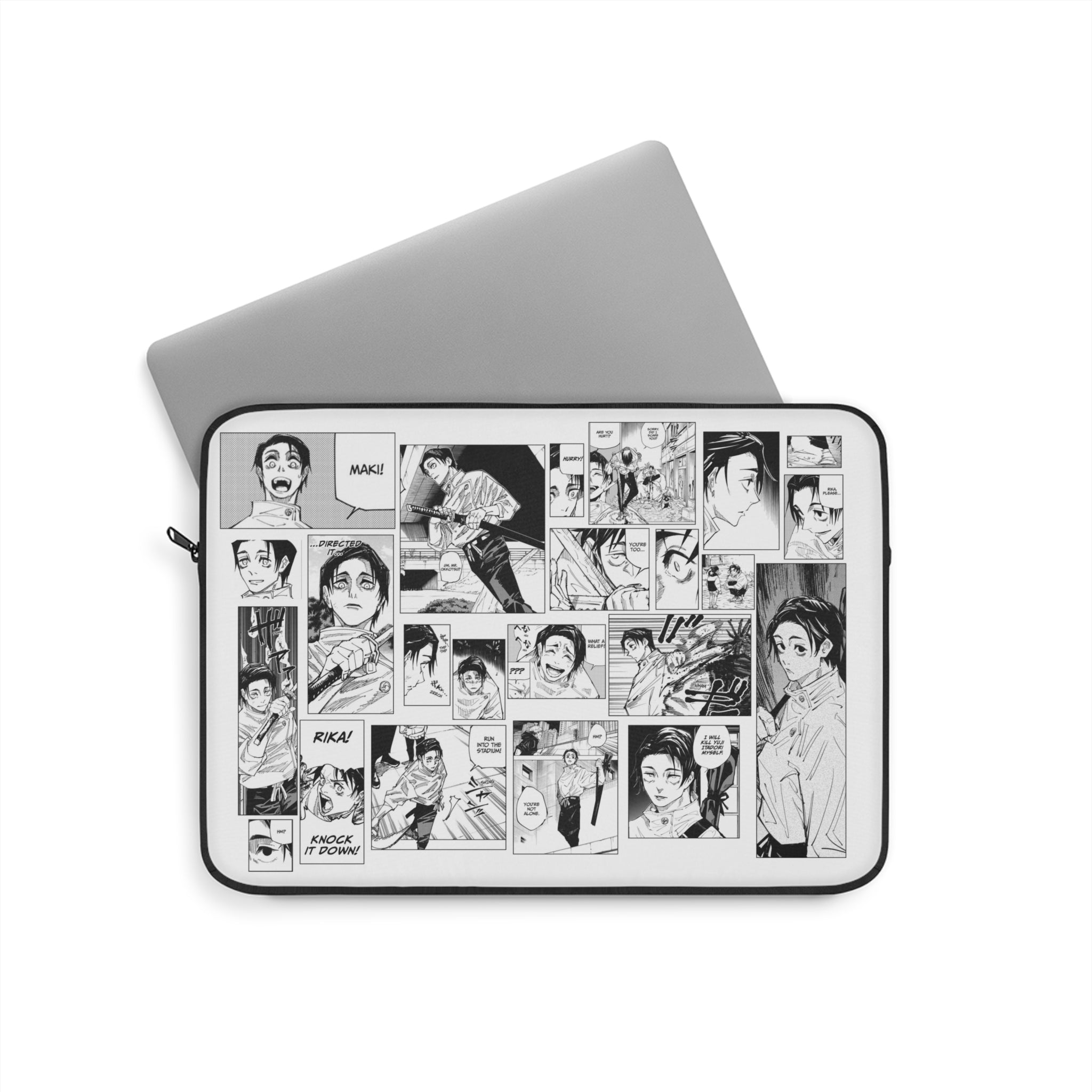 Curse Spirt Manga Panel Collage Laptop Sleeve | Black and White Comic Art | 13" JJK Protective Sleeve